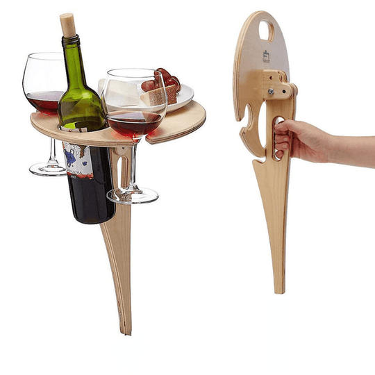 Portabottiglie da vino pieghevole in legno | Tavolino da vino per picnic