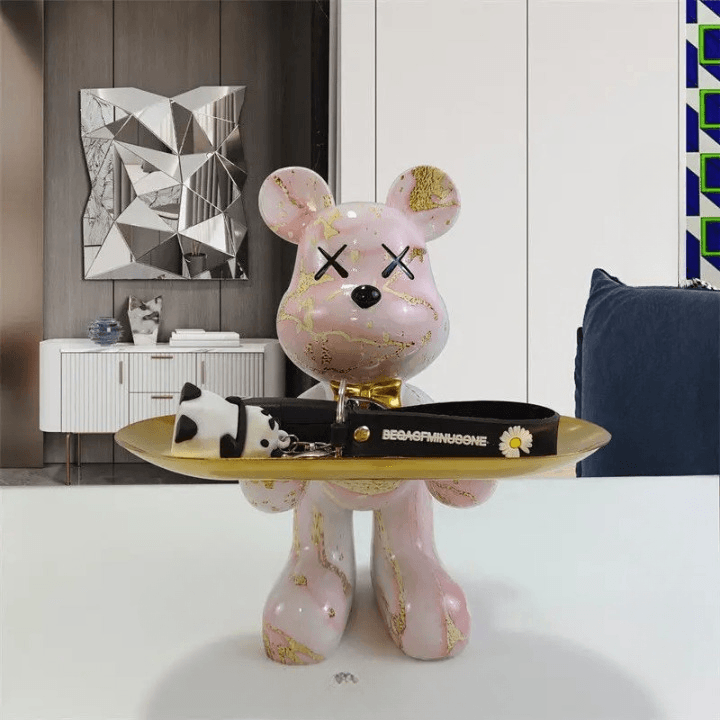 Orso decorativo con vassoio – Accessorio d’arredo di lusso e vassoio portaoggetti