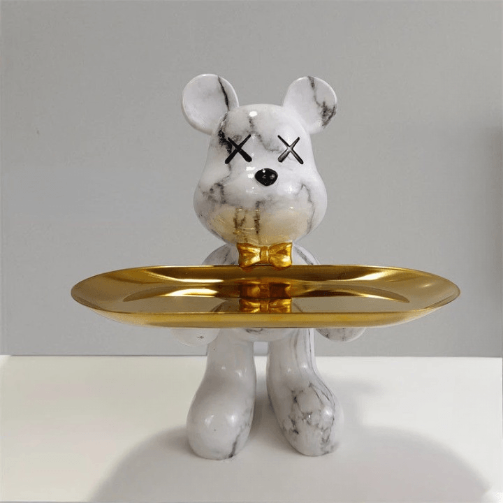 Orso decorativo con vassoio – Accessorio d’arredo di lusso e vassoio portaoggetti