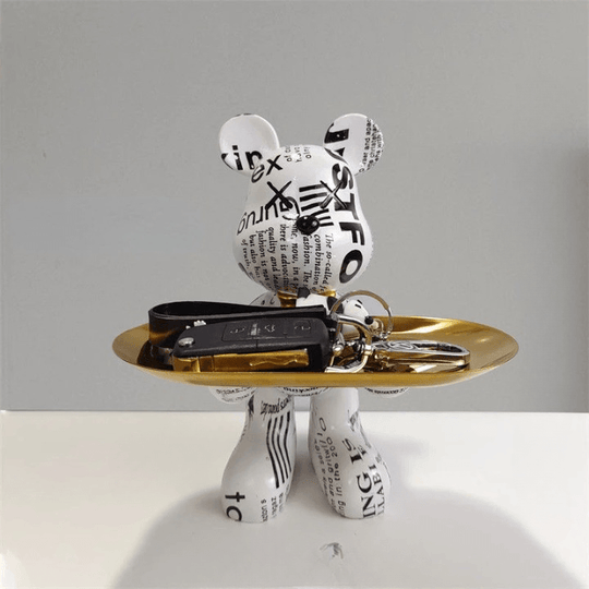Orso decorativo con vassoio – Accessorio d’arredo di lusso e vassoio portaoggetti