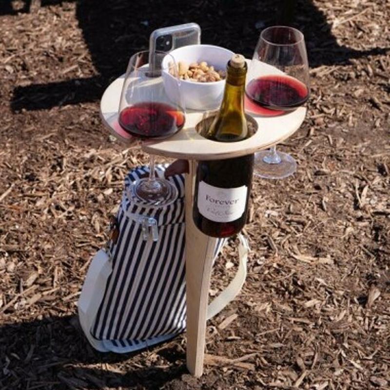 Portabottiglie da vino pieghevole in legno | Tavolino da vino per picnic