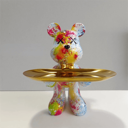 Orso decorativo con vassoio – Accessorio d’arredo di lusso e vassoio portaoggetti