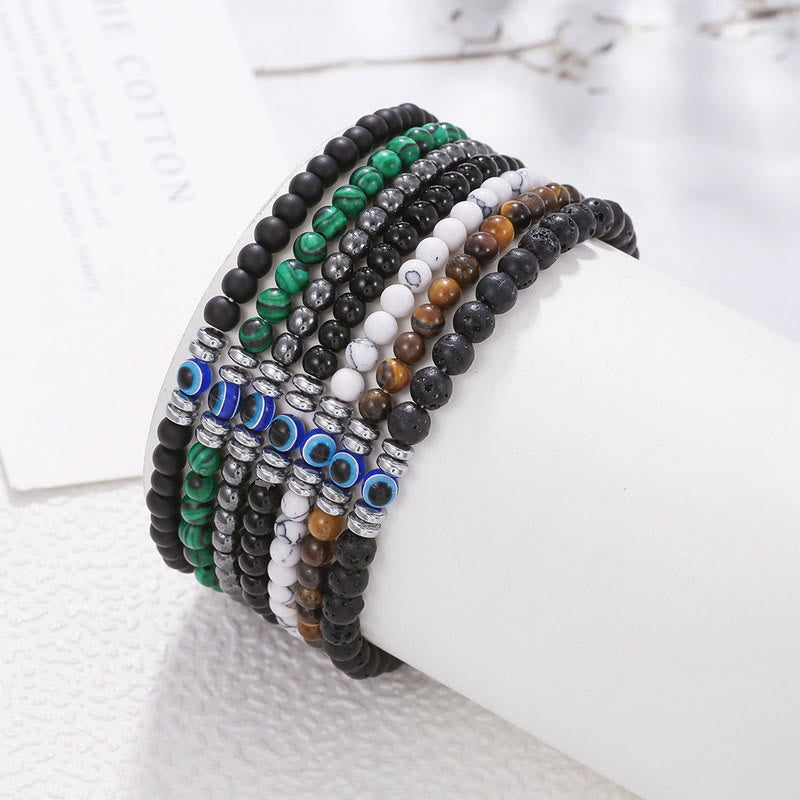 Men's Bracelet - 4mm Natural Stone with Evil Eye Bead