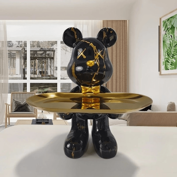 Orso decorativo con vassoio – Accessorio d’arredo di lusso e vassoio portaoggetti