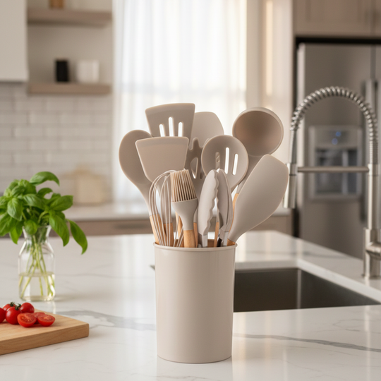 Silicone Kitchen Utensil Set – 12-Piece with Bamboo Handles, Heat-Resistant