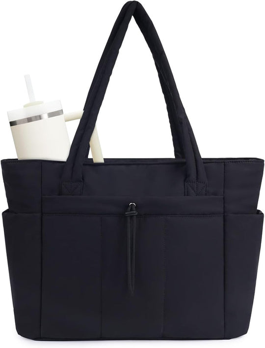 Borsa imbottita trapuntata con portabicchiere e scomparto per laptop