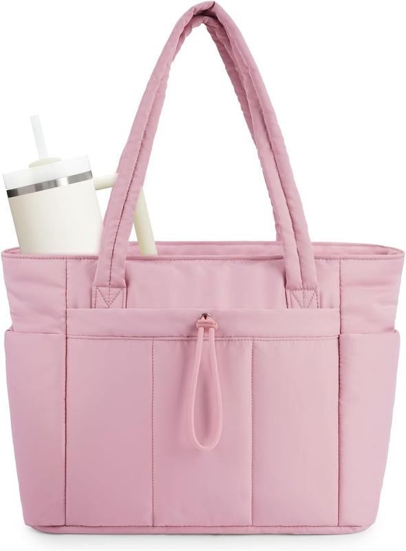 Borsa imbottita trapuntata con portabicchiere e scomparto per laptop