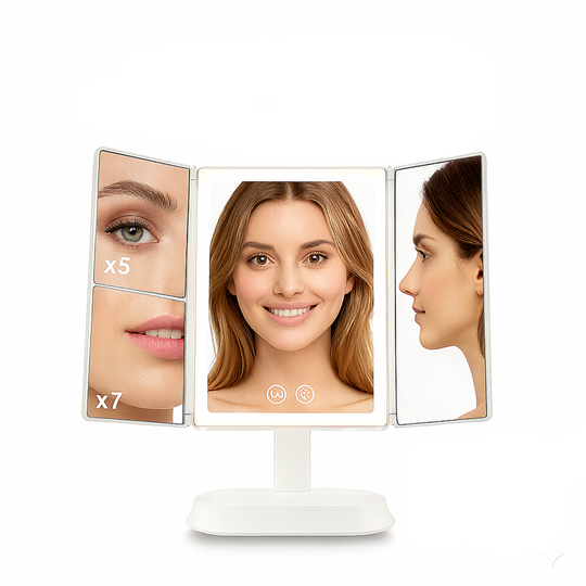 Specchio per il trucco con illuminazione LED e treppiede | Specchio cosmetico da tavolo regolabile