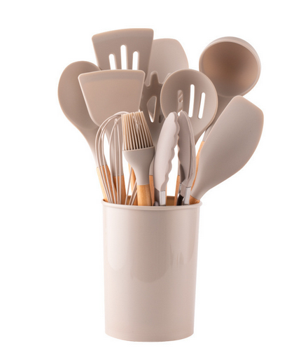 Silicone Kitchen Utensil Set – 12-Piece with Bamboo Handles, Heat-Resistant