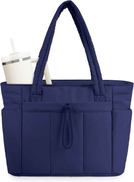 Borsa imbottita trapuntata con portabicchiere e scomparto per laptop