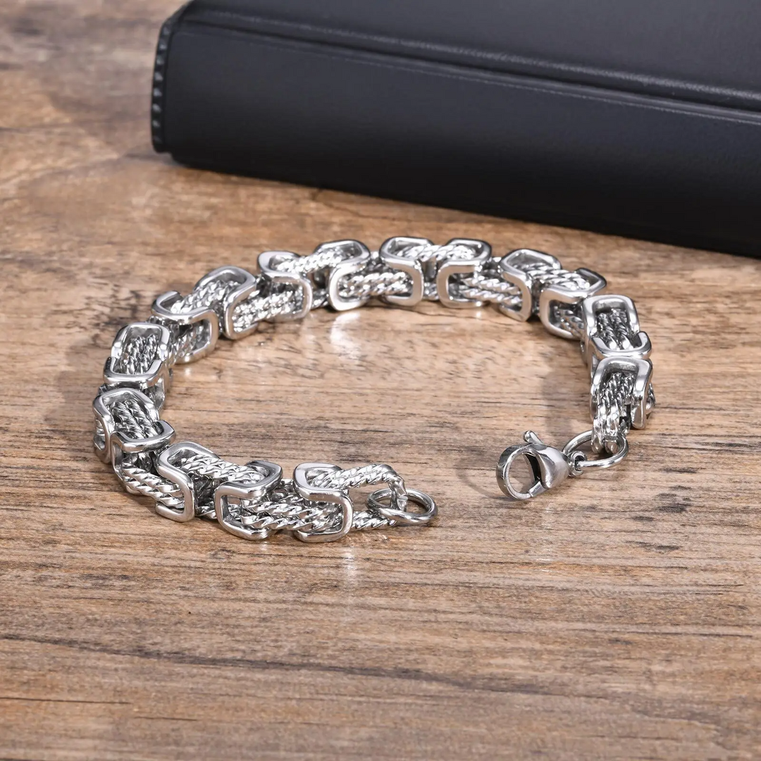 Men's Silver-Tone Metal Bracelet | Byzantine Link Wristband