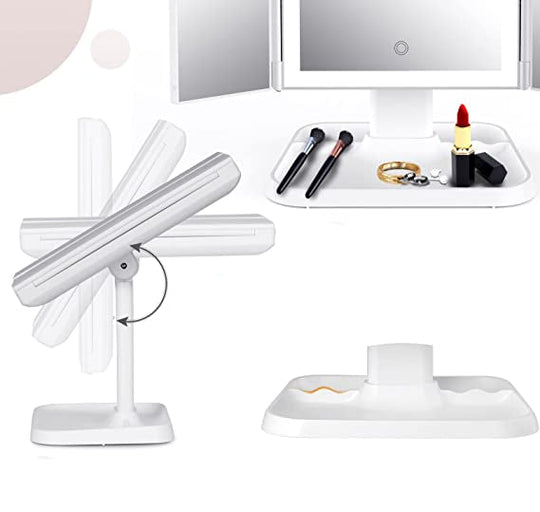 Specchio per il trucco con illuminazione LED e treppiede | Specchio cosmetico da tavolo regolabile