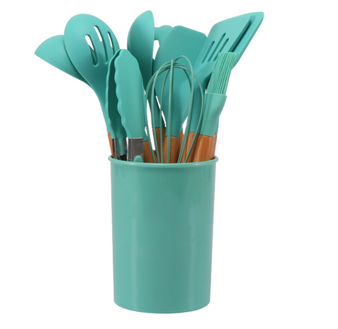 Silicone Kitchen Utensil Set – 12-Piece with Bamboo Handles, Heat-Resistant
