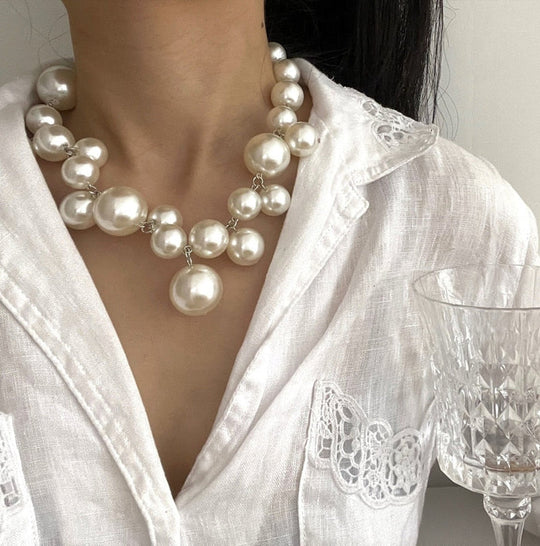 Women's Pearl Necklace | Large Statement Beaded Choker
