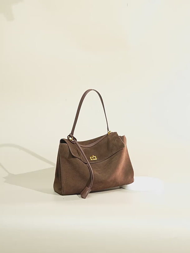 Suède Handtas Dames – Flapmodel met Gouden Details