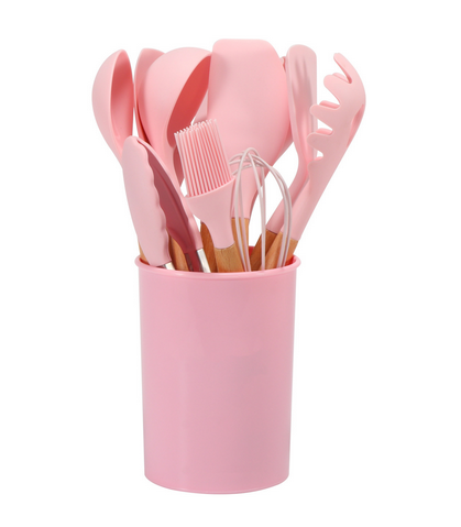 Silicone Kitchen Utensil Set – 12-Piece with Bamboo Handles, Heat-Resistant