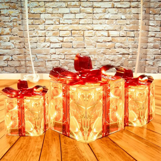 Set van 3 Verlichte Kerst Cadeau Dozijn | Vooraf Verlichte Binnen &amp; Buiten Feestdagen Decoratie