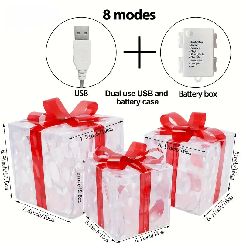 Set van 3 Verlichte Kerst Cadeau Dozijn | Vooraf Verlichte Binnen &amp; Buiten Feestdagen Decoratie