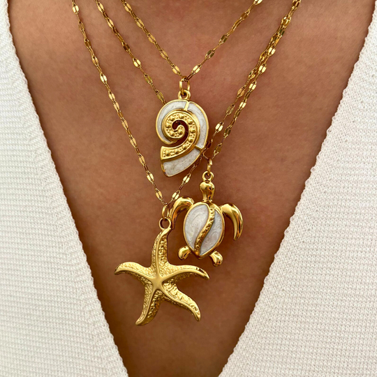 Women's Gold Chain Set – 3 Sea Pendants in Stainless Steel