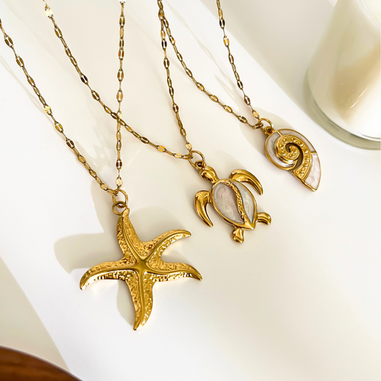 Women's Gold Chain Set – 3 Sea Pendants in Stainless Steel