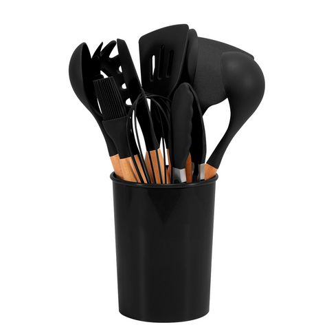 Silicone Kitchen Utensil Set – 12-Piece with Bamboo Handles, Heat-Resistant