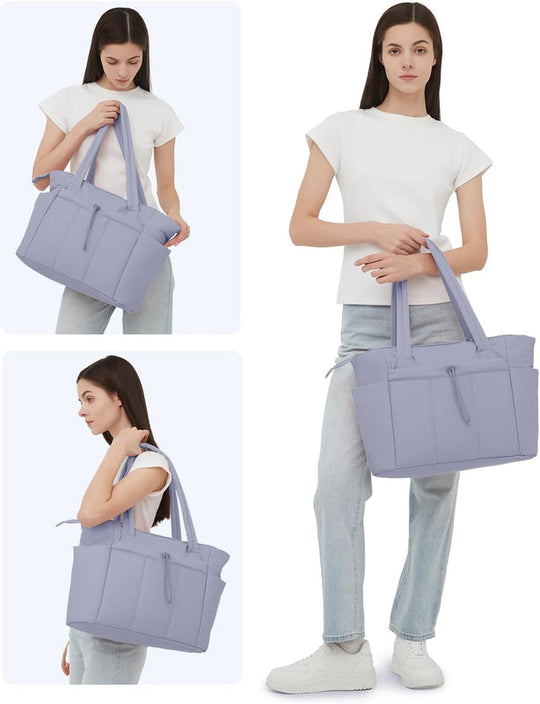 Borsa imbottita trapuntata con portabicchiere e scomparto per laptop