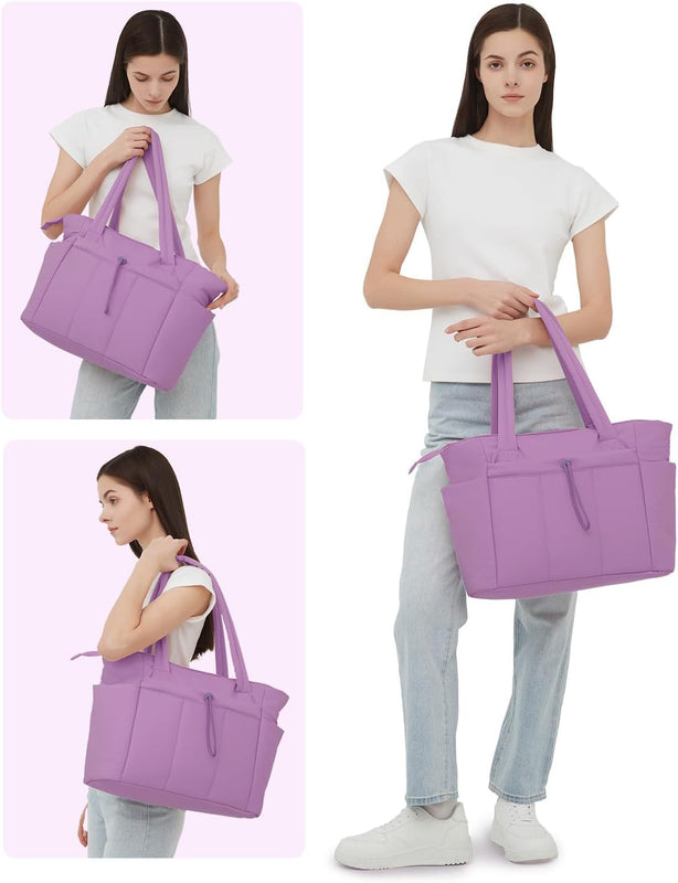 Borsa imbottita trapuntata con portabicchiere e scomparto per laptop