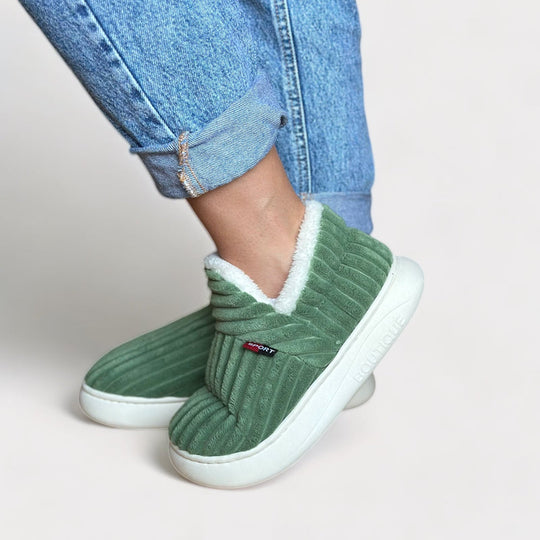 Women's Warm Fleece-Lined Slippers | Non-Slip Indoor Corduroy Shoes