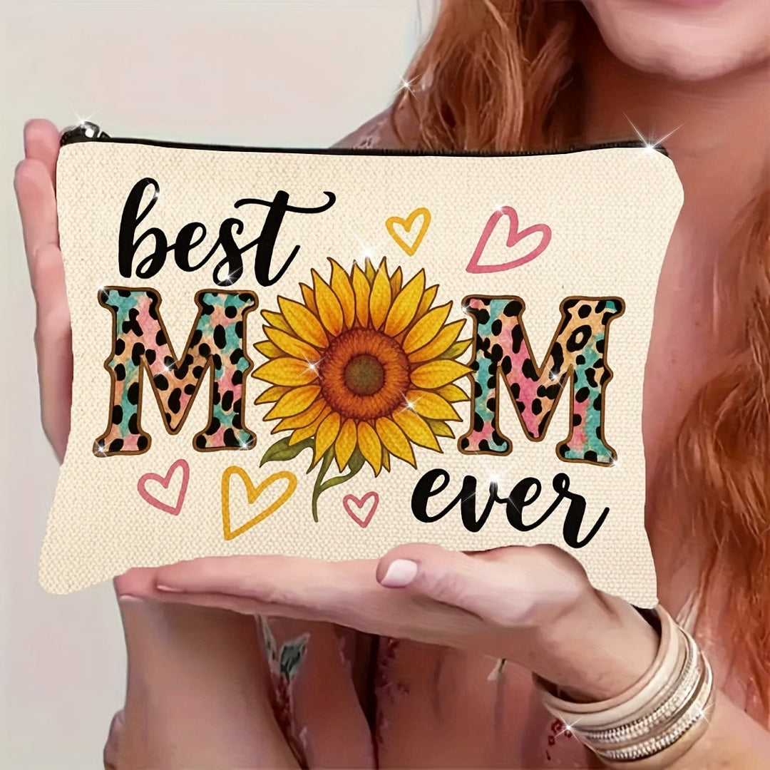 Toilettas voor dames met zonnebloem en de tekst 'Best Mom Ever' – Trendy cadeau voor mama