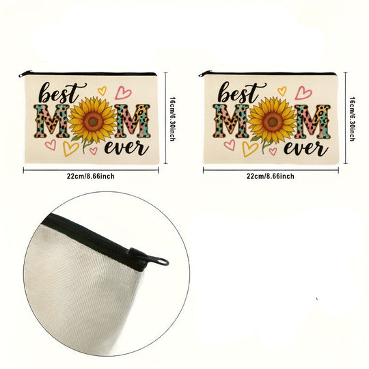 Toilettas voor dames met zonnebloem en de tekst 'Best Mom Ever' – Trendy cadeau voor mama