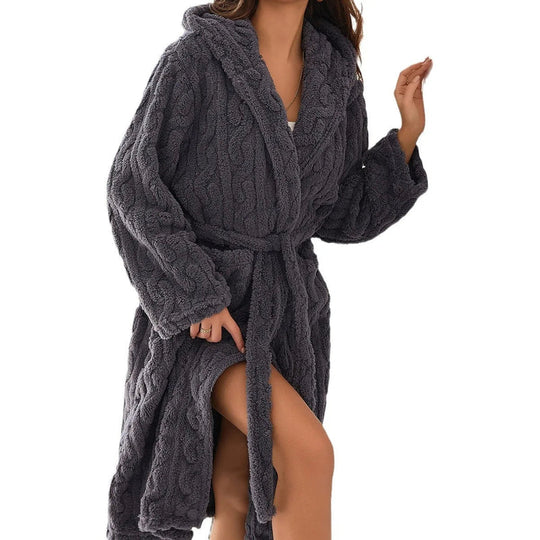 Vestaglia in pile da donna con motivo a trecce strutturato