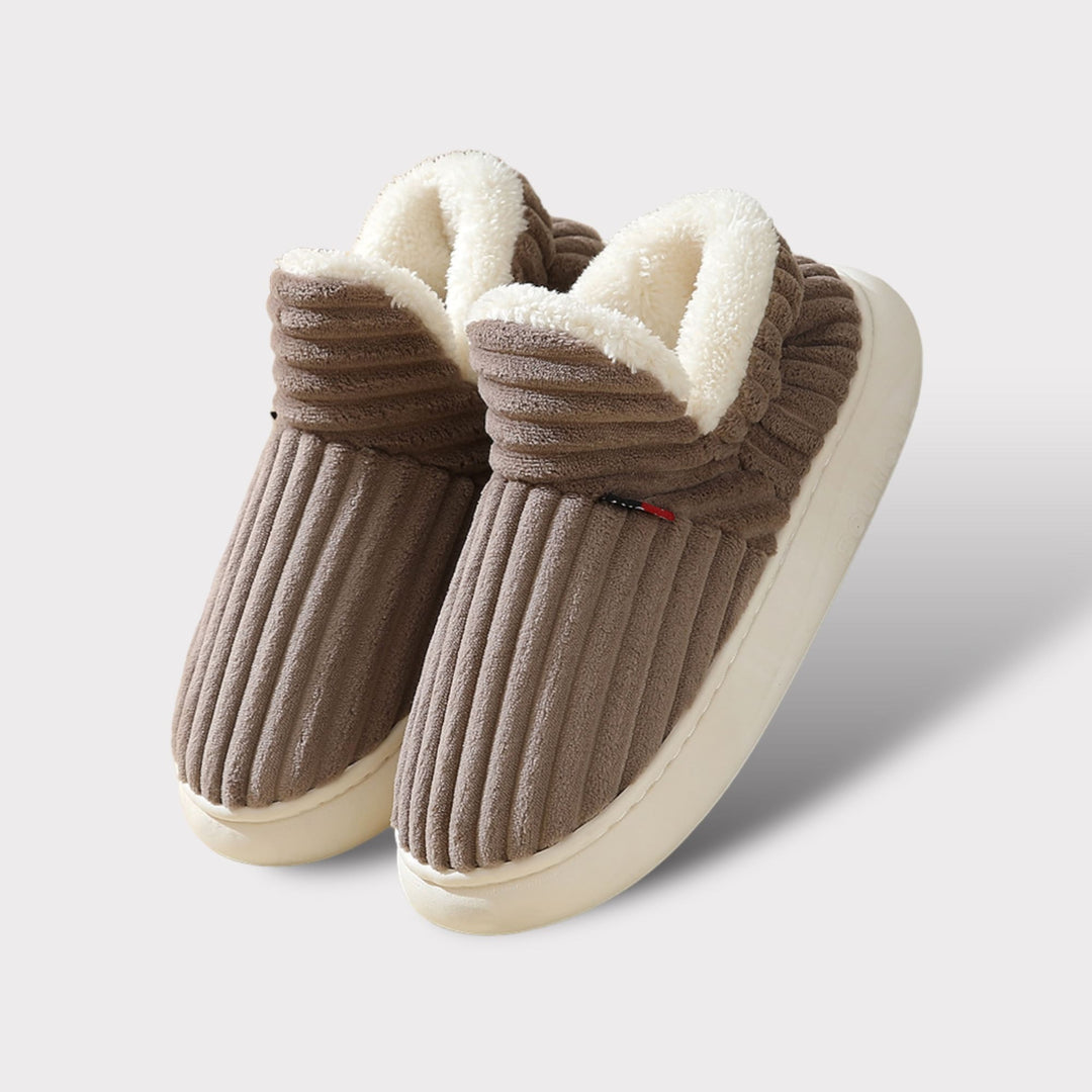 Women's Warm Fleece-Lined Slippers | Non-Slip Indoor Corduroy Shoes