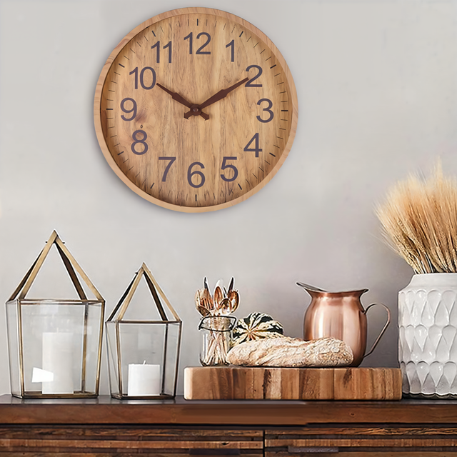 WoodAura – Orologio da parete in legno silenzioso dall’aspetto naturale