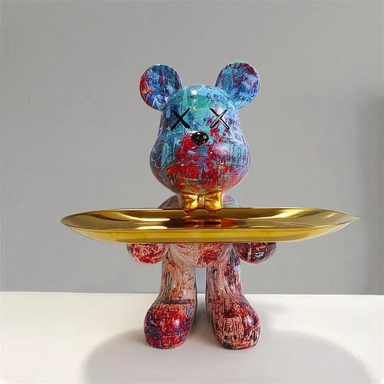 Orso decorativo con vassoio – Accessorio d’arredo di lusso e vassoio portaoggetti