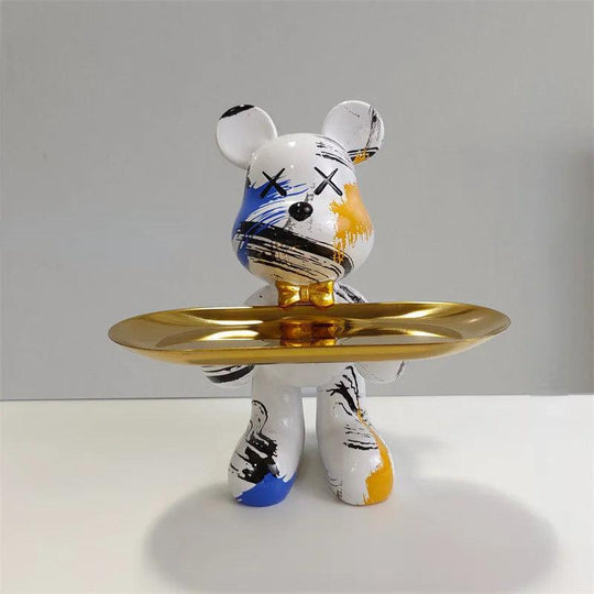 Orso decorativo con vassoio – Accessorio d’arredo di lusso e vassoio portaoggetti