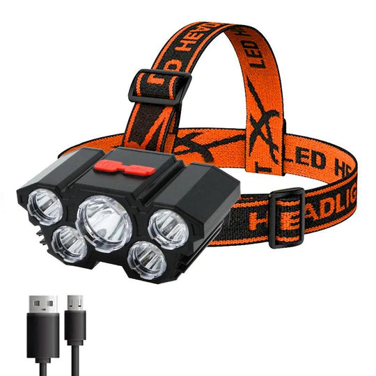 Oplaadbare 5-LED Hoofdlamp - Waterdicht en Krachtig Buitenlampje
