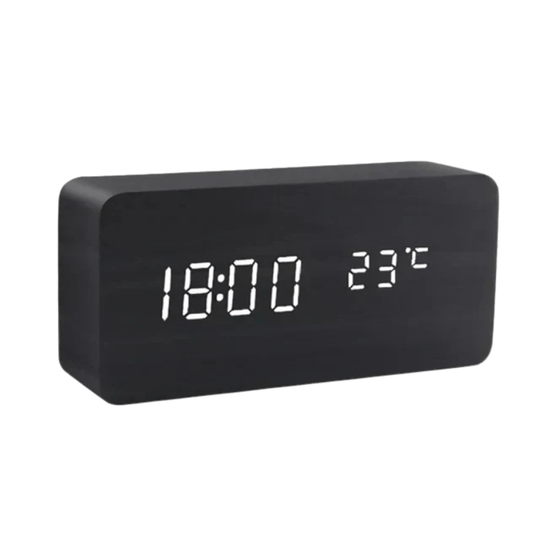 Houten Wekker Digitaal - LED Weergave en Stembediening