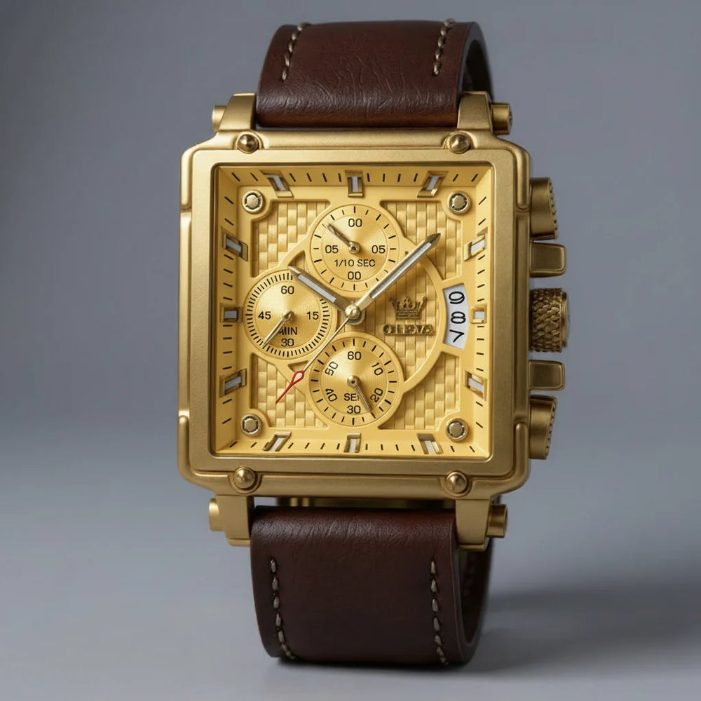 Chronograaf Vierkant 45 mm – met Leren Band