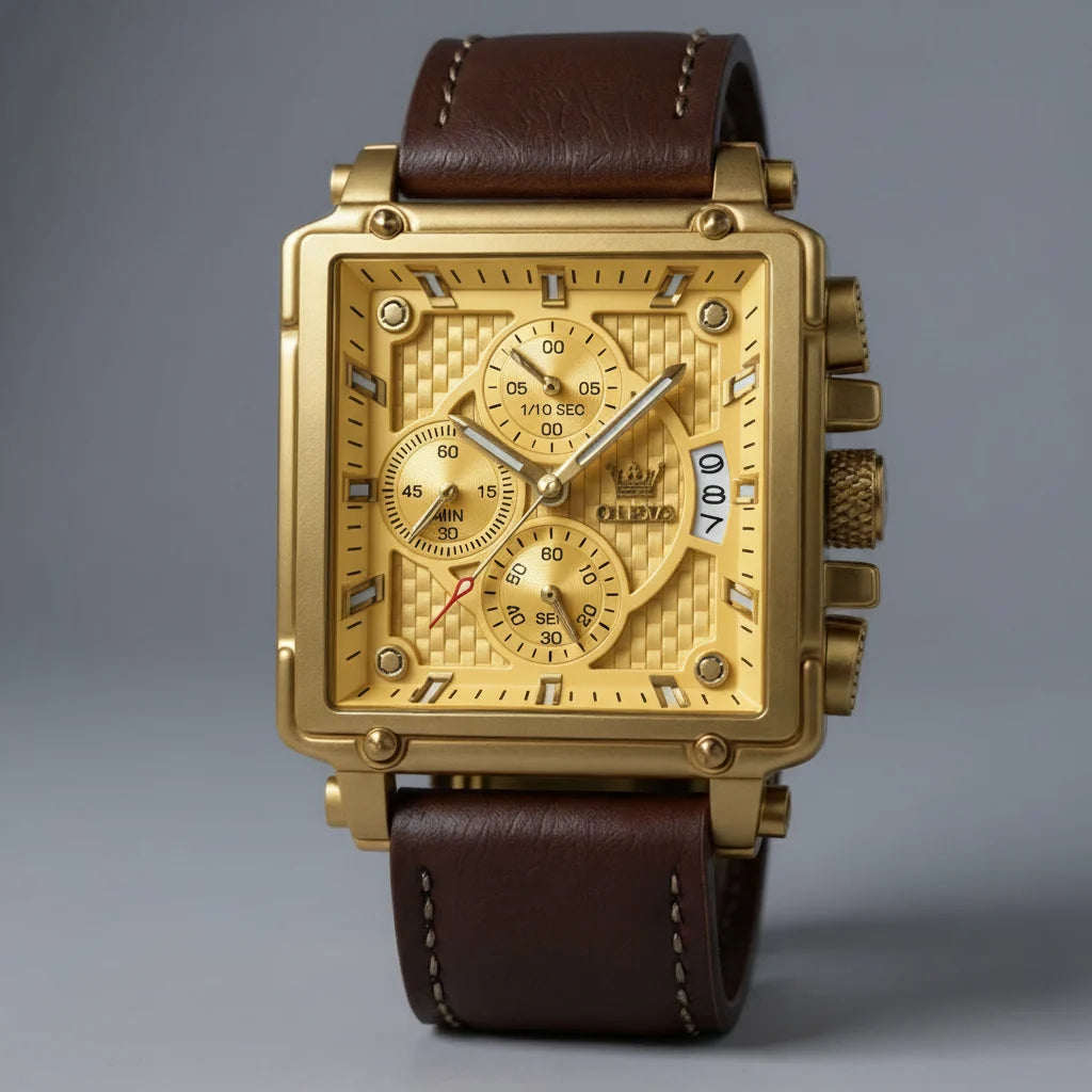 Chronograaf Vierkant 45 mm – met Leren Band
