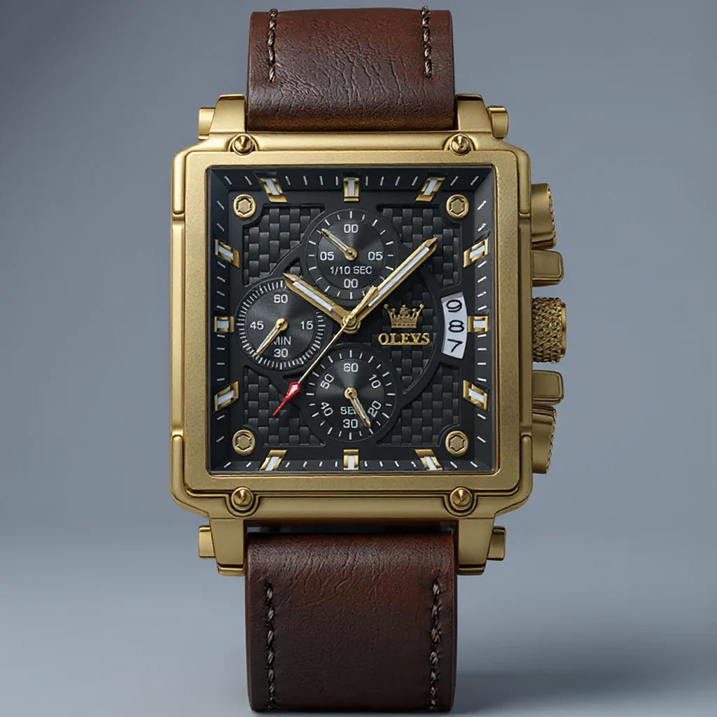 Chronograaf Vierkant 45 mm – met Leren Band