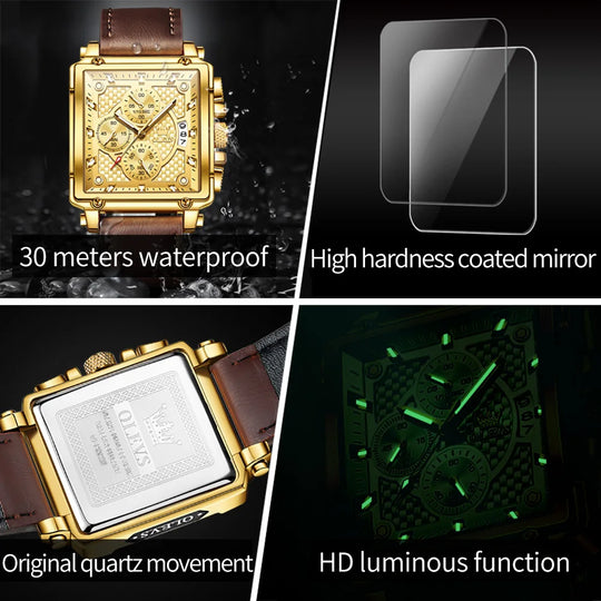 Chronograaf Vierkant 45 mm – met Leren Band