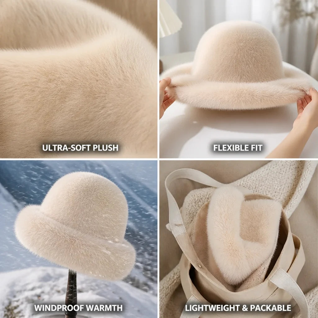 Cloche Hoed Kunstbont – Pluizig met Fleecevoering
