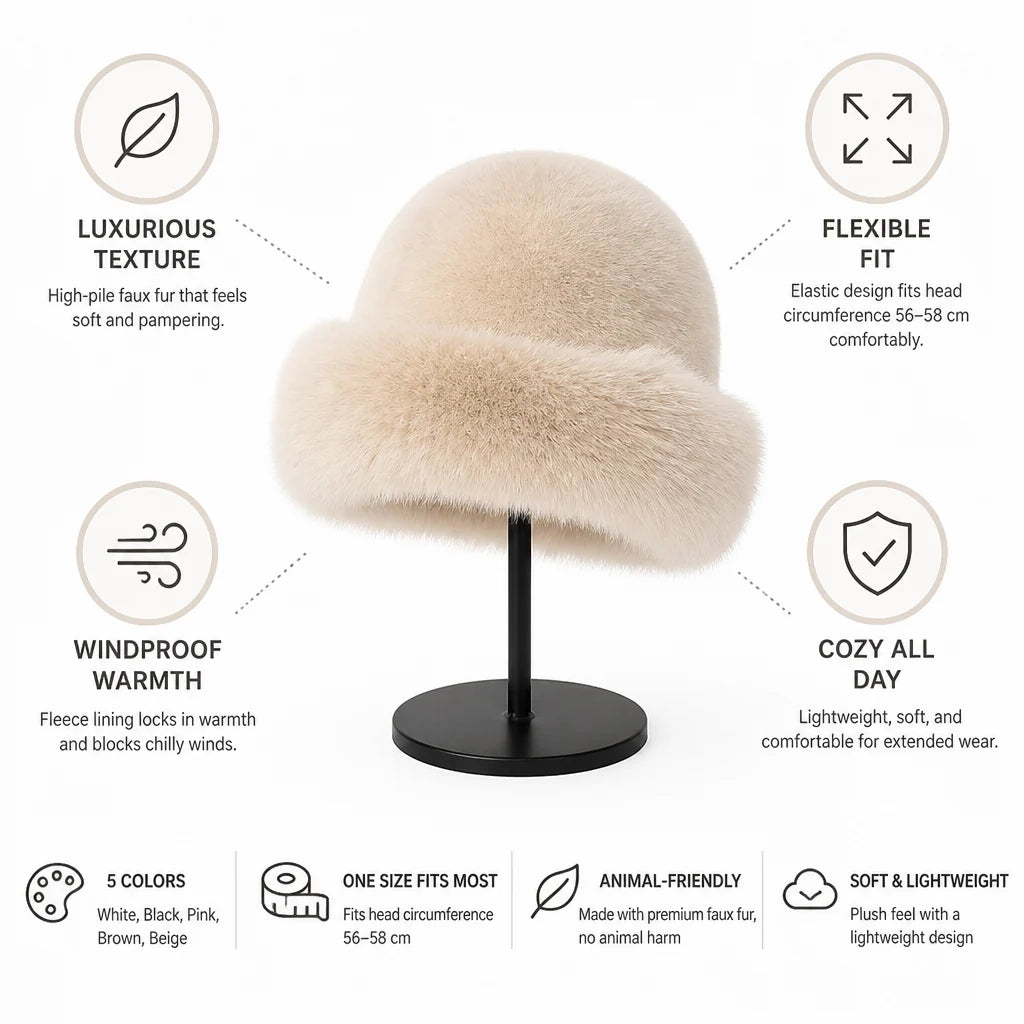 Cloche Hoed Kunstbont – Pluizig met Fleecevoering