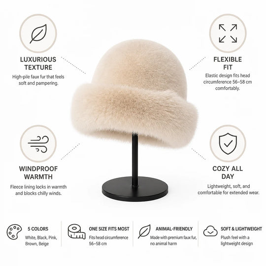 Cloche Hoed Kunstbont – Pluizig met Fleecevoering