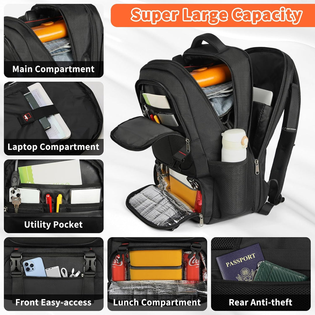 Extra grote lunch- en laptopreisrugzak met USB-oplaadpoort