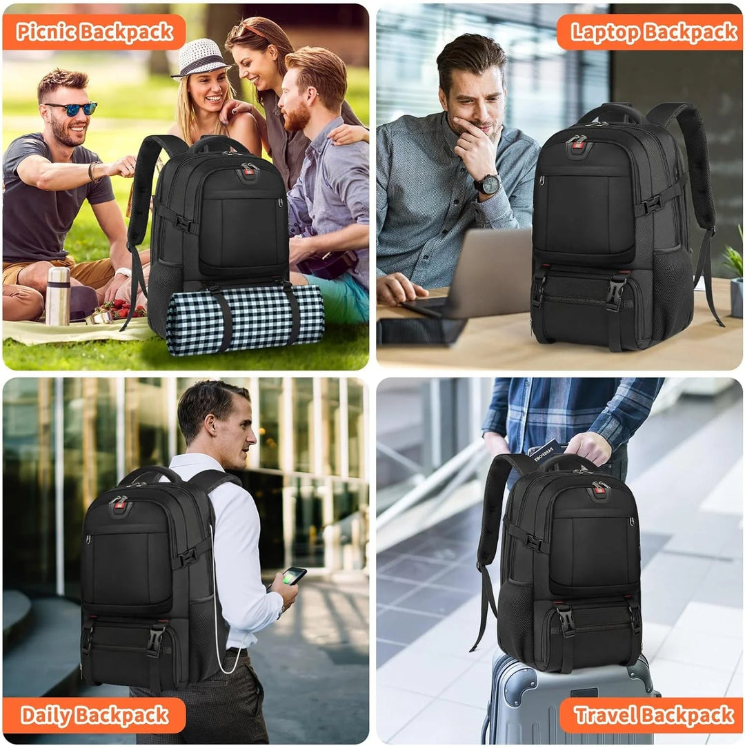 Extra grote lunch- en laptopreisrugzak met USB-oplaadpoort