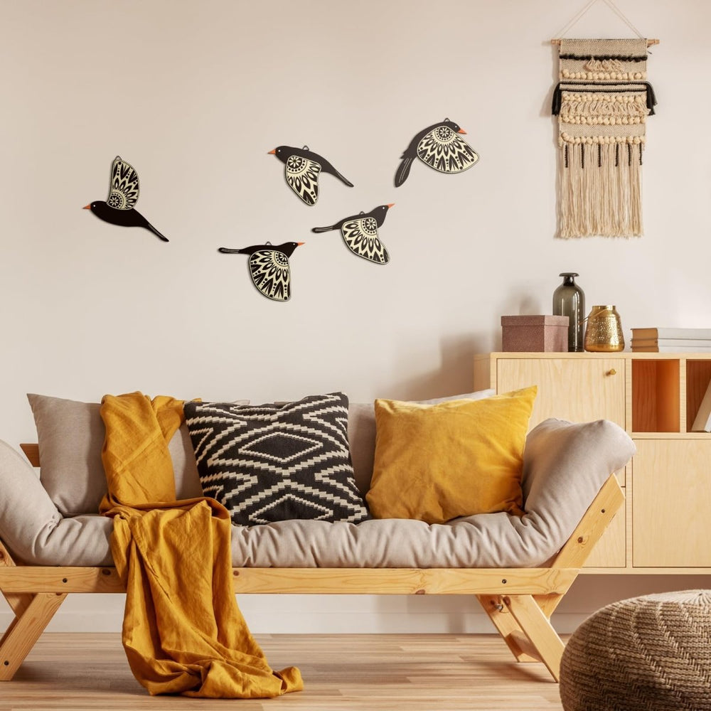 Vogels Wanddecoratie 5 Set - Handgemaakt Ontwerp van Hout