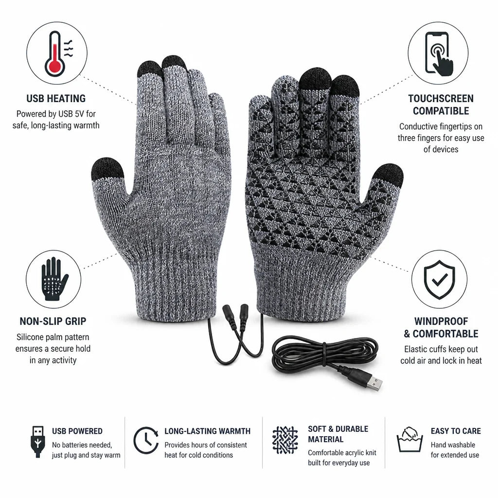 Handschoenen Verwarmd USB – met Touchscreen-Vingertoppen