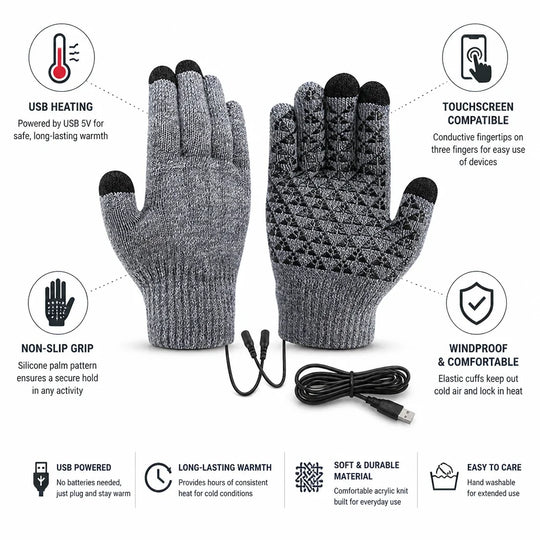 Handschoenen Verwarmd USB – met Touchscreen-Vingertoppen