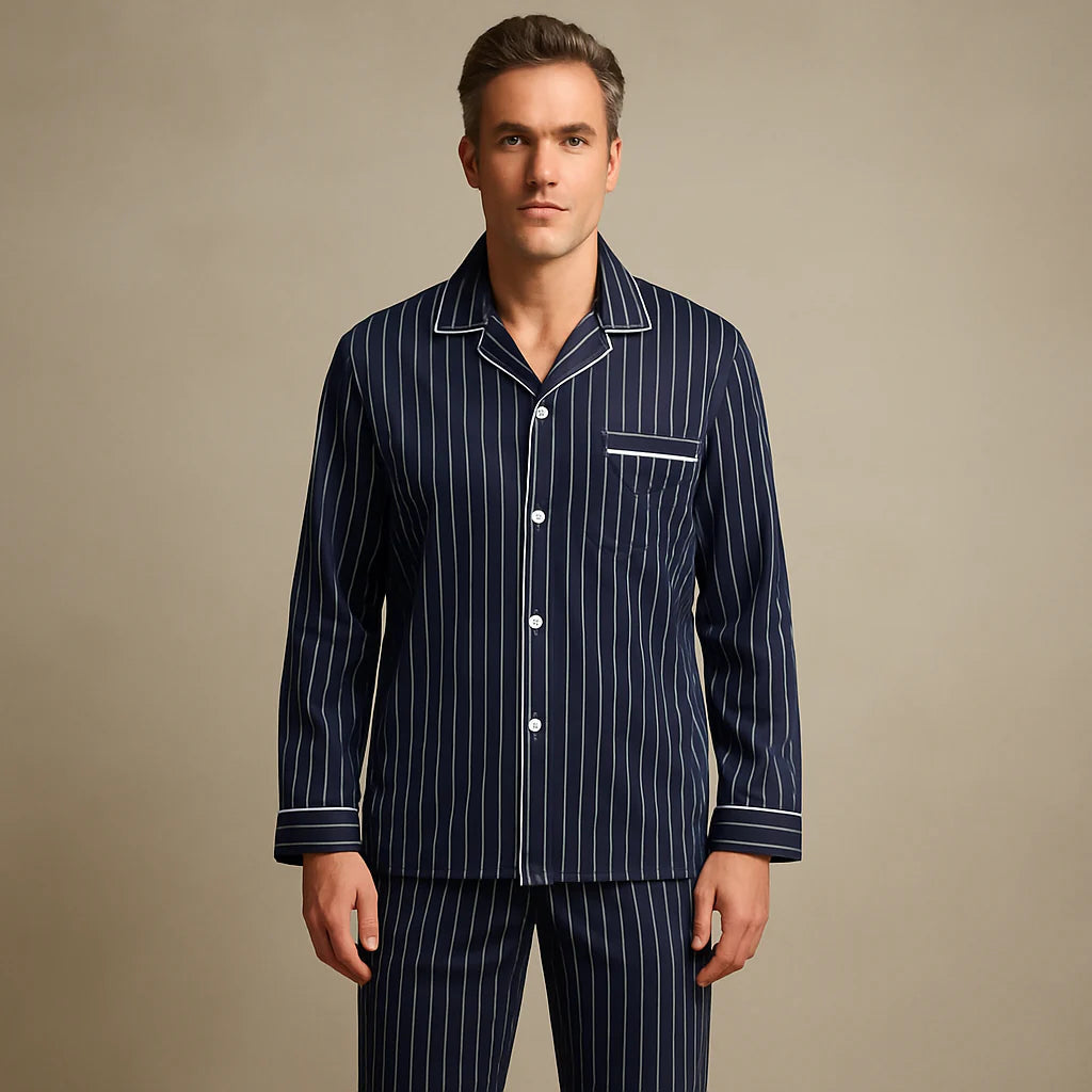 Heren Pyjamaset Gestreept – Comfortabel Huispak voor het Hele Jaar